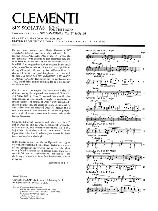 Clementi: Six Sonatas, Opus 4 (Opus 37, 38) 克雷門悌穆奇歐 奏鳴曲 作品 | 小雅音樂 Hsiaoya Music
