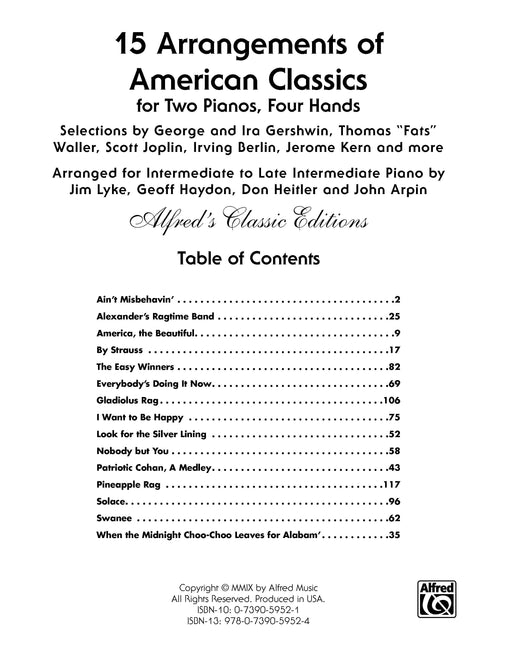 15 Arrangements of American Classics for Two Pianos, Four Hands Selections by George and Ira Gershwin, Thomas "Fats" Waller, Scott Joplin, Irving Berlin, Jerome Kern and More 鋼琴四手聯彈 | 小雅音樂 Hsiaoya Music
