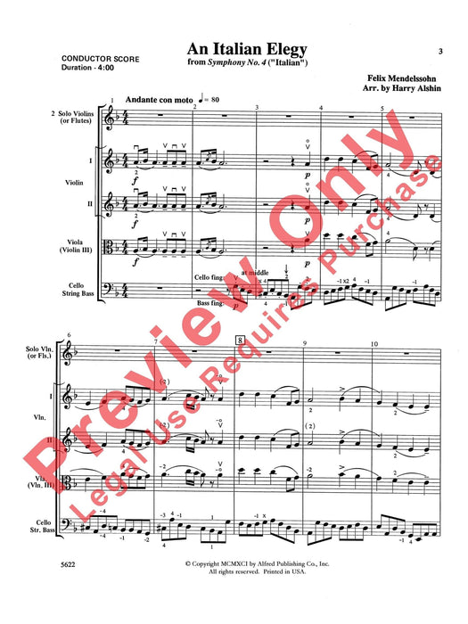 An Italian Elegy from Symphony No. 4 ("Italian") 孟德爾頌,菲利克斯 悲歌 交響曲 總譜 | 小雅音樂 Hsiaoya Music
