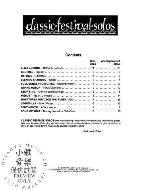 Classic Festival Solos (Oboe), Volume 1 Solo Book 獨奏 雙簧管 獨奏 | 小雅音樂 Hsiaoya Music
