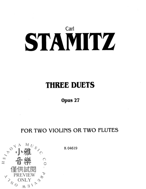 Three Duets, Opus 27 史塔米茲,約翰 二重奏 作品 | 小雅音樂 Hsiaoya Music