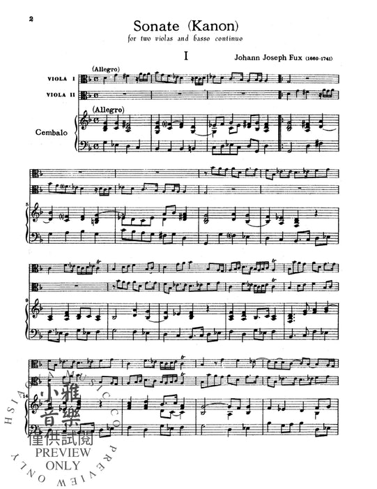 Sonata (Canon) for Two Violas and Basso Continuo 福克司 奏鳴曲 卡農曲 中提琴 | 小雅音樂 Hsiaoya Music
