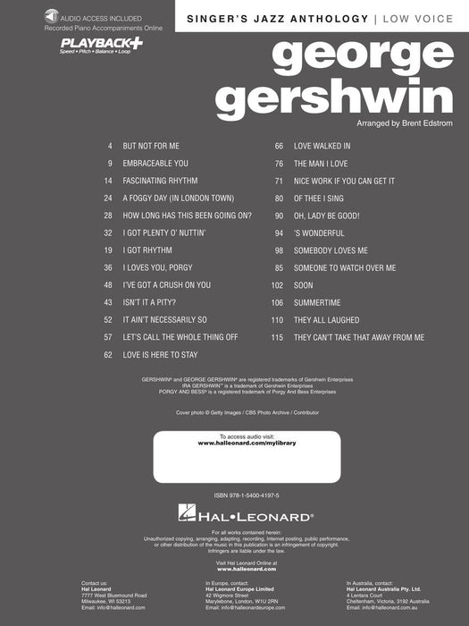 George Gershwin Singer's Jazz Anthology - Low Voice with Recorded Piano Accompaniments Online 蓋希文 爵士音樂 低音 鋼琴 伴奏 | 小雅音樂 Hsiaoya Music