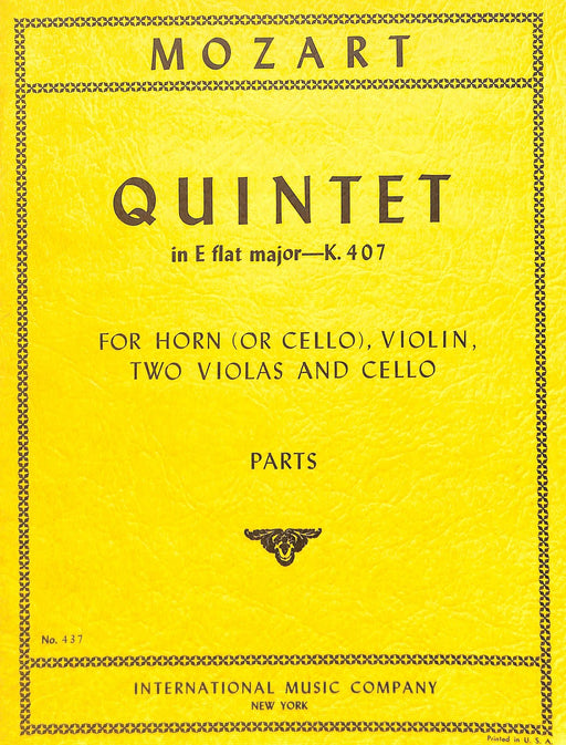 Quintet in E-flat Major, K. 407 (K6. 386c) for Horn (or Cello) & String Quartet 莫札特 五重奏 大調 法國號大提琴弦樂四重奏 | 小雅音樂 Hsiaoya Music