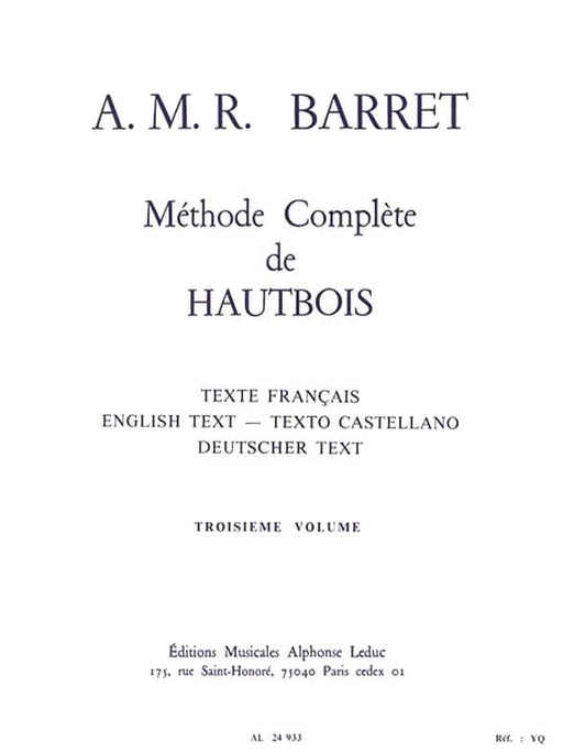 Apollon Marie Rose Barret - Methode Complete De Hautbois , 3e Vol. 雙簧管 | 小雅音樂 Hsiaoya Music