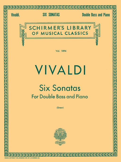 Six Sonatas Schirmer Library of Classics Volume 1894 Double Bass and Piano 韋瓦第 奏鳴曲 鋼琴 | 小雅音樂 Hsiaoya Music
