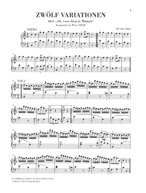 12 Variations on Ah Vous Dirai-Je, Maman K265 (300e) Piano Solo 莫札特 小星星變奏曲 鋼琴 亨乐版 | 小雅音樂 Hsiaoya Music