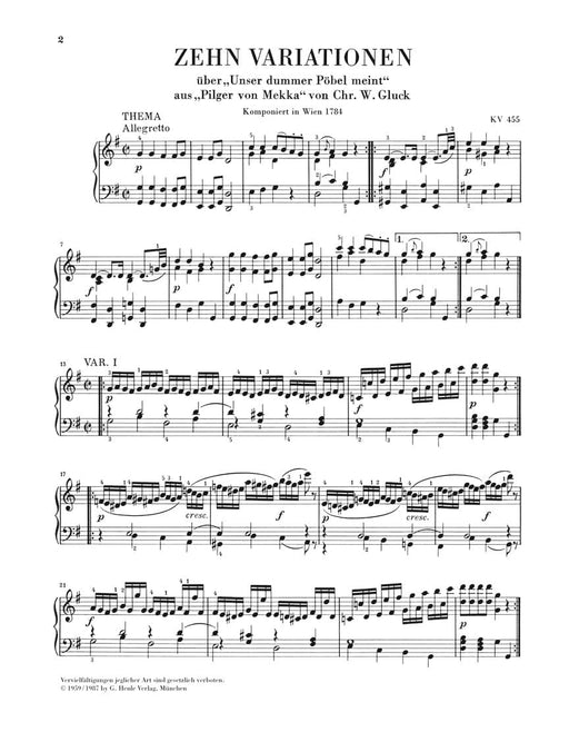 10 Variations on Unser Dummer Pöbel Meint K455 Piano Solo 莫札特 鋼琴 變奏曲 亨乐版 | 小雅音樂 Hsiaoya Music