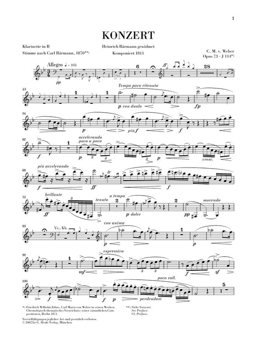 Clarinet Concerto No. 1 in F minor, Op. 73 for Clarinet & Piano Reduction with Urtext and Bärmann parts 韋伯卡爾 協奏曲 鋼琴 豎笛(含鋼琴伴奏) 亨乐版 | 小雅音樂 Hsiaoya Music