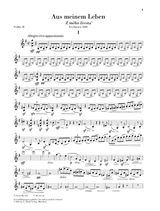 From My Life - String Quartet No. 1 in E Minor Set of Parts 弦樂四重奏 亨乐版 | 小雅音樂 Hsiaoya Music