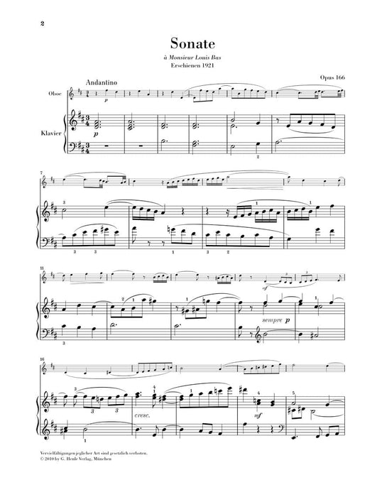 Oboe Sonata, Op. 166 聖桑斯 奏鳴曲 雙簧管(含鋼琴伴奏) 亨乐版 | 小雅音樂 Hsiaoya Music
