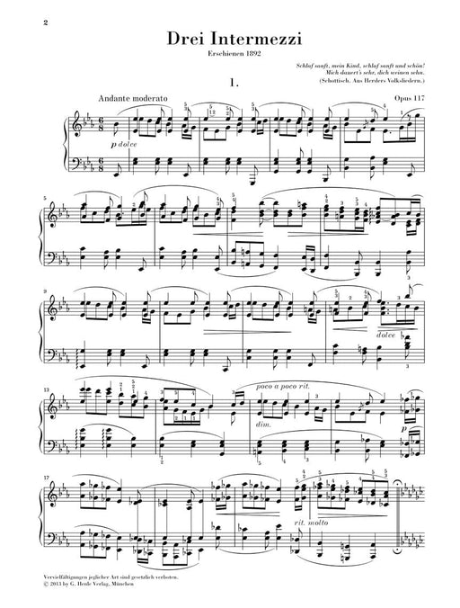 3 Intermezzi, Op. 117 Revised Edition 布拉姆斯 間奏曲 鋼琴 亨乐版 | 小雅音樂 Hsiaoya Music