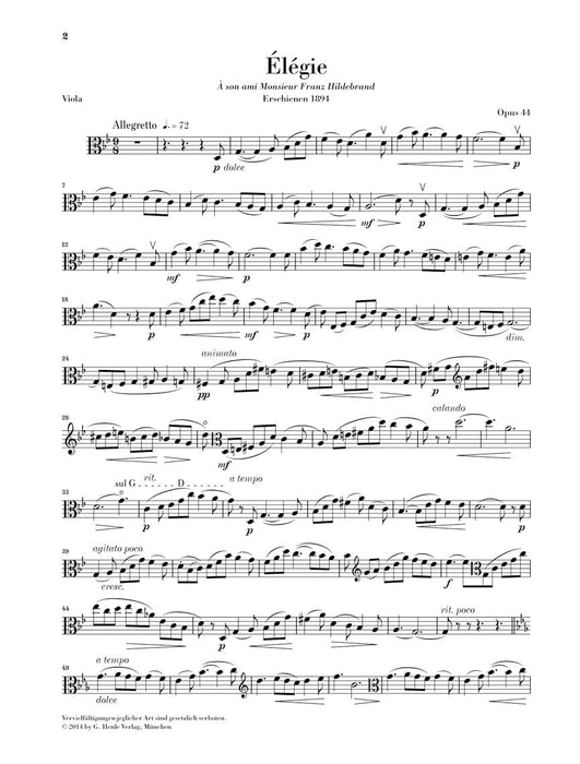 Élégie Op. 44 Viola and Piano with marked and unmarked string part 葛拉祖諾夫 悲歌 中提琴(含鋼琴伴奏) 亨乐版 | 小雅音樂 Hsiaoya Music