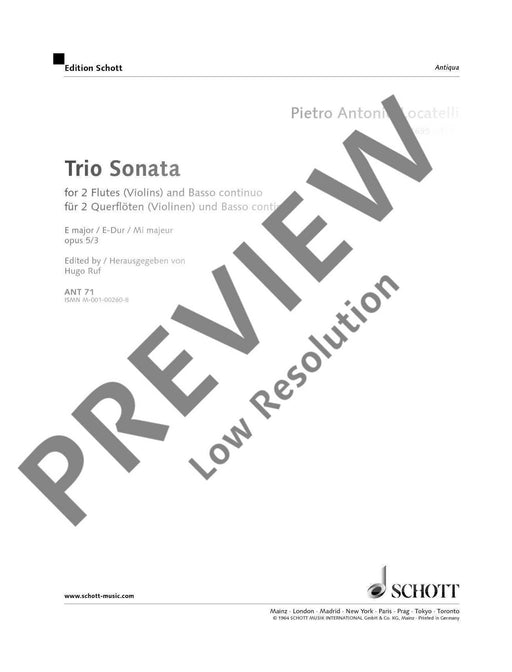 Trio Sonata E major op. 5/3 洛卡泰利 三重奏鳴曲大調 雙小提琴加鋼琴 朔特版 | 小雅音樂 Hsiaoya Music