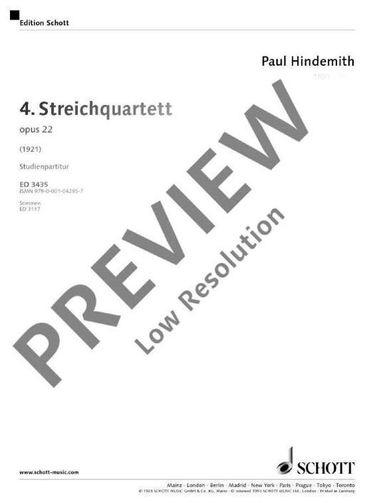 4th String Quartet op. 22 辛德密特 弦樂四重奏 總譜 朔特版 | 小雅音樂 Hsiaoya Music