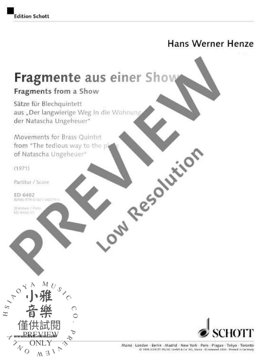 Fragments from a Show from "Der langwierige Weg in die Wohnung der Natascha Ungeheuer" 亨采 銅管五重奏 朔特版 | 小雅音樂 Hsiaoya Music
