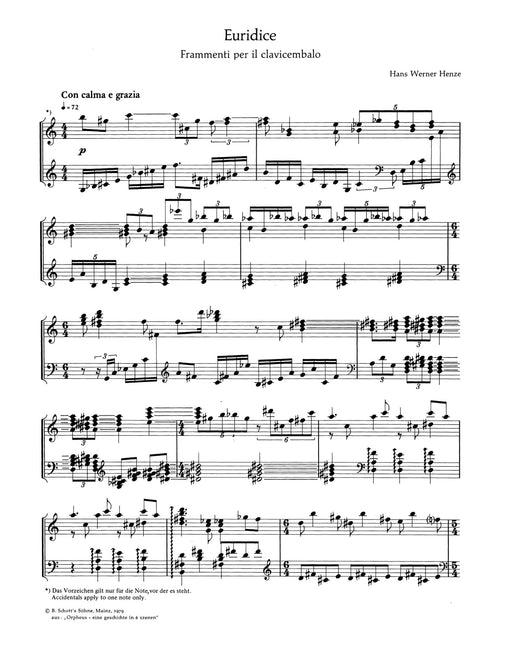Euridice Fragmente für Cembalo (aus Orpheus) (1981, mit Revisionen und Zusätzen 1992) 亨采 鋼琴獨奏 朔特版 | 小雅音樂 Hsiaoya Music