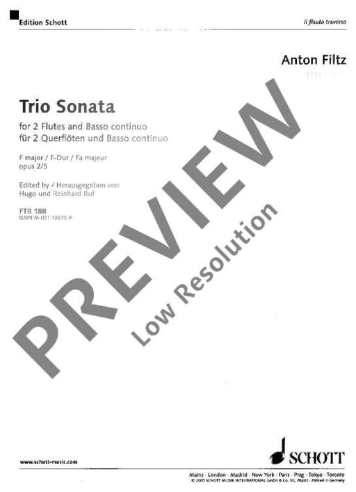 Trio Sonata F major op. 2/5 費爾次 三重奏鳴曲大調 長笛 2把以上加鋼琴 朔特版 | 小雅音樂 Hsiaoya Music