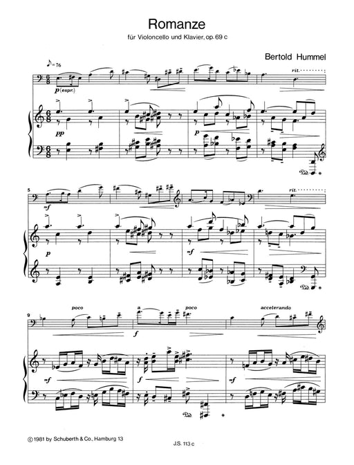Romance op. 69c 胡麥爾．貝托爾德 浪漫曲 大提琴加鋼琴 朔特版 | 小雅音樂 Hsiaoya Music