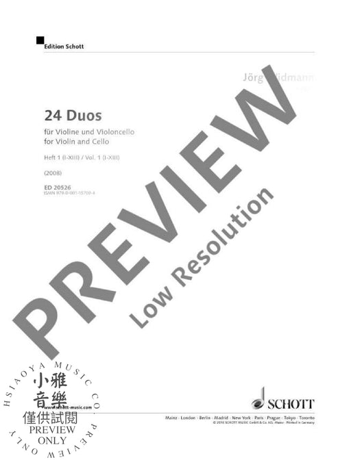 24 Duos Issue 1 (I-XIII) for Violin and Cello 魏德曼 弦樂二重奏小提琴大提琴 朔特版 | 小雅音樂 Hsiaoya Music