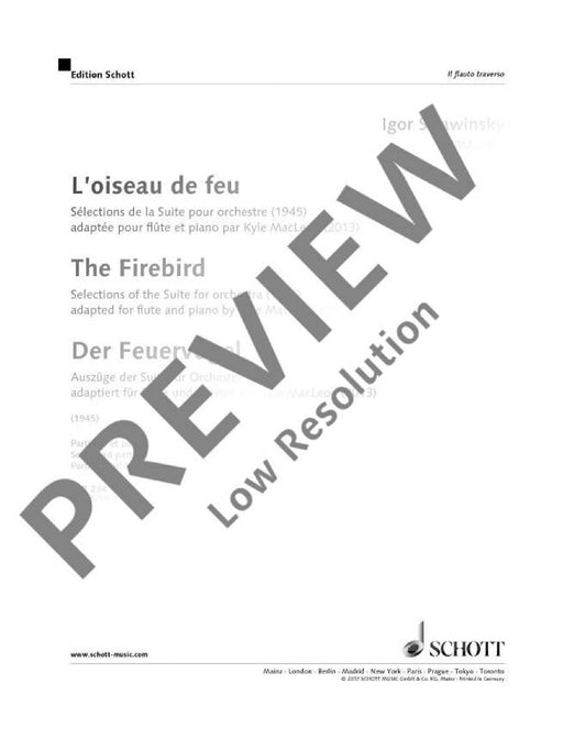 The Firebird (L'Oiseau de feu / Der Feuervogel) Selections of the suite for orchestra (1945) 斯特拉溫斯基．伊果 火鳥 組曲管弦樂團 長笛加鋼琴 朔特版 | 小雅音樂 Hsiaoya Music