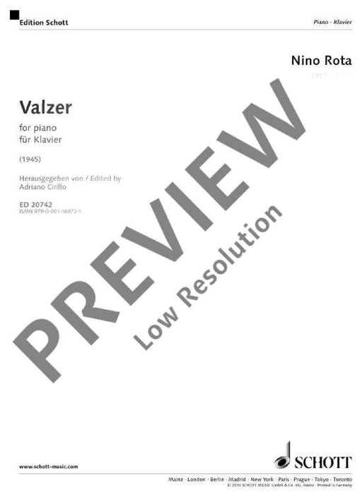 Valzer for piano 羅塔 鋼琴 鋼琴獨奏 朔特版 | 小雅音樂 Hsiaoya Music