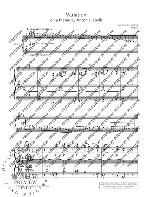Variation on a theme by Anton Diabelli 席且德林 鋼琴 變奏曲 主題 朔特版 | 小雅音樂 Hsiaoya Music