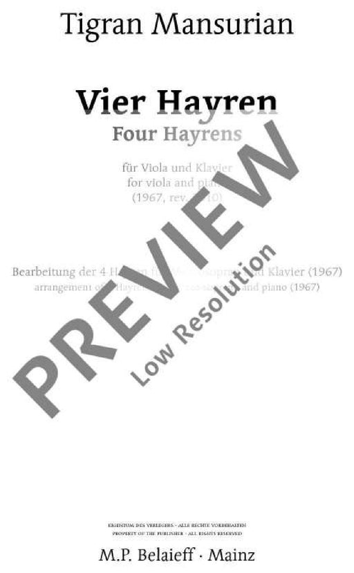 Four Hayrens for viola and piano 中提琴鋼琴 中提琴加鋼琴 | 小雅音樂 Hsiaoya Music