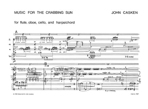 Music for the Crabbing Sun for flute, oboe, cello and harpsichord 凱斯肯 長笛雙簧管大提琴大鍵琴 總譜 朔特版 | 小雅音樂 Hsiaoya Music