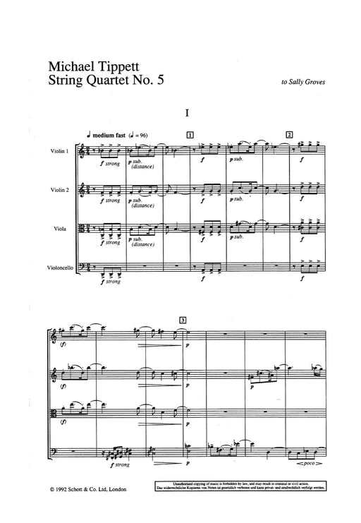 String Quartet No. 5 提佩特 弦樂四重奏 總譜 朔特版 | 小雅音樂 Hsiaoya Music