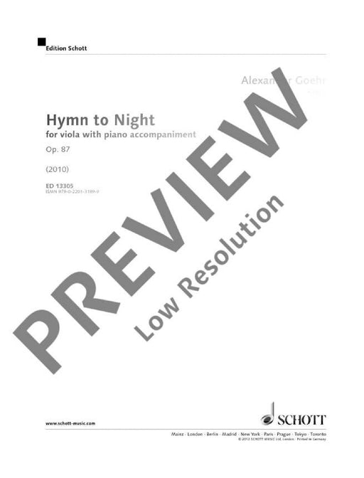 Hymn to Night op. 87 for viola with piano accompaniment 哥爾．亞力山大 讚美歌 中提琴鋼琴伴奏 中提琴加鋼琴 朔特版 | 小雅音樂 Hsiaoya Music