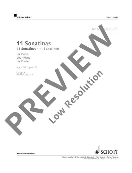 11 Sonatines op. 151 + 168 迪亞貝里 小奏鳴曲 鋼琴獨奏 朔特版 | 小雅音樂 Hsiaoya Music