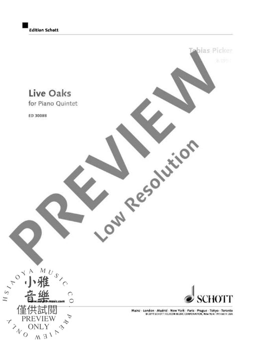 Live Oaks for Piano Quintet 皮克 鋼琴五重奏 朔特版 | 小雅音樂 Hsiaoya Music