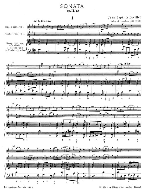 Triosonate für zwei Flöten und Basso continuo G-Dur op. 2/12 三重奏 騎熊士版 | 小雅音樂 Hsiaoya Music