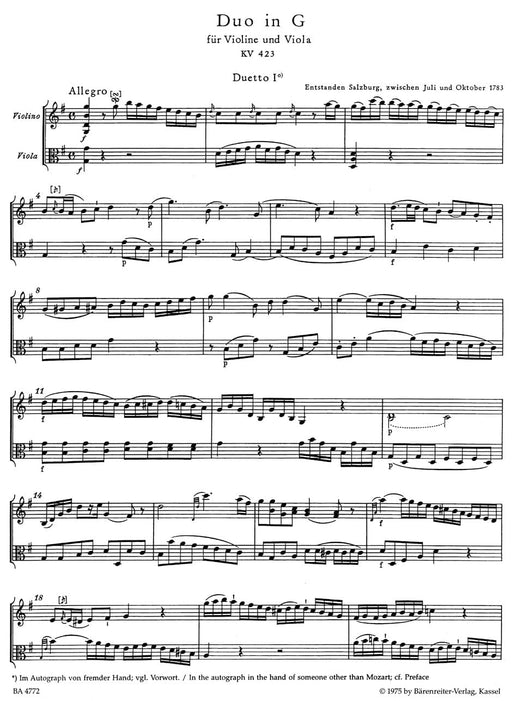 Duets for Violin and Viola K. 423,424 莫札特 二重奏 小提琴 中提琴 騎熊士版 | 小雅音樂 Hsiaoya Music