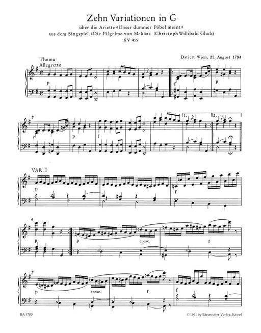 Unser dummer Pöbel meint. Zehn Variationen für Klavier G-Dur KV 455 莫札特 詠唱調 騎熊士版 | 小雅音樂 Hsiaoya Music