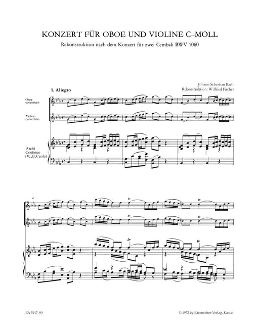Concerto for Oboe, Violin, Strings and Basso Continuo in C minor -Reconstructed from BWV 1060- Reconstruction of a lost solo concerto, based on BWV 1060 (Concerto for 2 Cembalos) 巴赫約翰瑟巴斯提安 協奏曲 雙簧管 小提琴 弦樂 獨奏 協奏曲 騎熊士版 | 小雅音樂 Hsiaoya Music