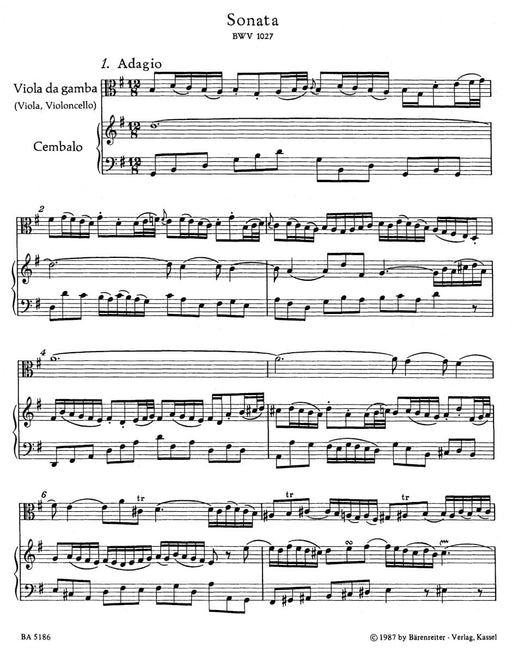 Three Sonatas for Viola (Viola da gamba) and Harpsichord BWV 1027-1029 巴赫約翰瑟巴斯提安 奏鳴曲 中提琴古提琴 大鍵琴 騎熊士版 | 小雅音樂 Hsiaoya Music
