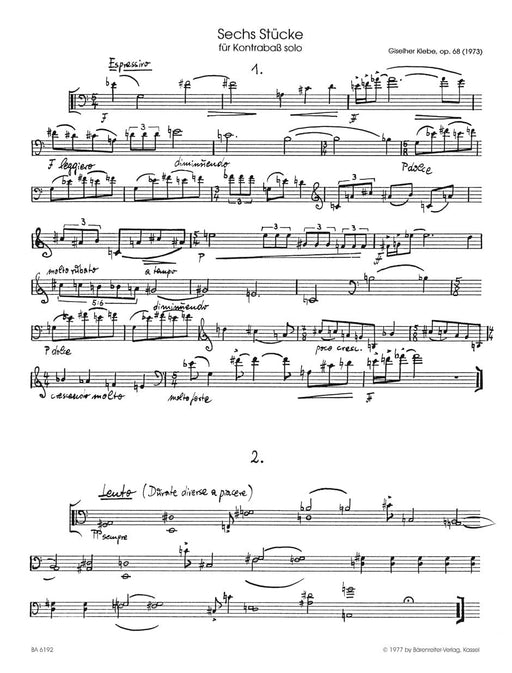 six Stücke für Kontrabass solo op. 68 (1973) 克雷貝 獨奏 騎熊士版 | 小雅音樂 Hsiaoya Music