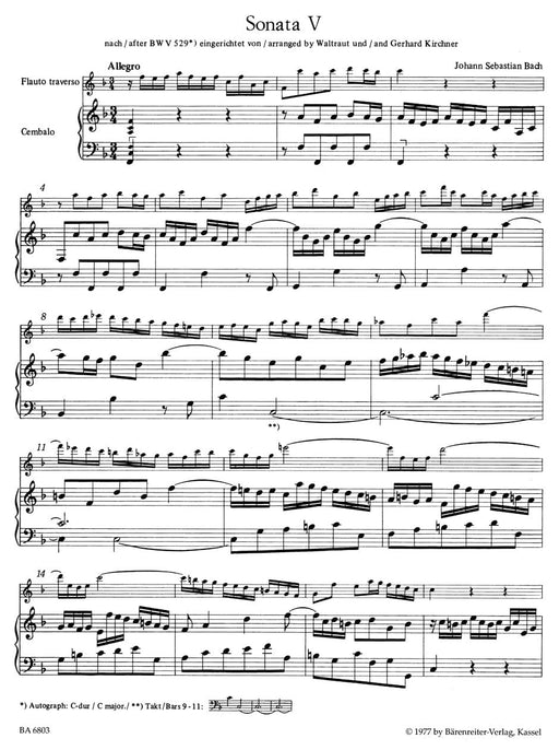 Six Sonatas after BWV 525-530 for Flute and Harpsichord Obbligato -Volume III: Sonatas 5 and 6- 巴赫約翰瑟巴斯提安 奏鳴曲 長笛 大鍵琴 奏鳴曲 騎熊士版 | 小雅音樂 Hsiaoya Music