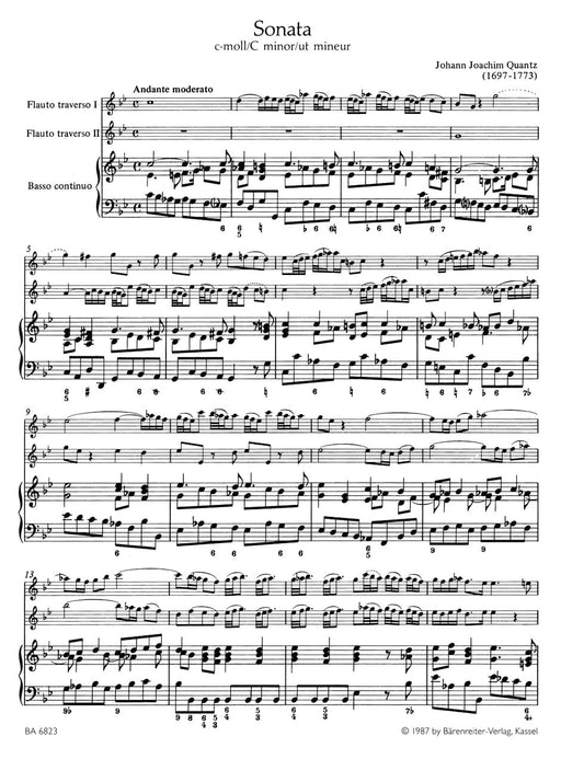 Trio Sonata for Two Flutes and Basso Continuo C minor 況茲 三重奏鳴曲 長笛 騎熊士版 | 小雅音樂 Hsiaoya Music