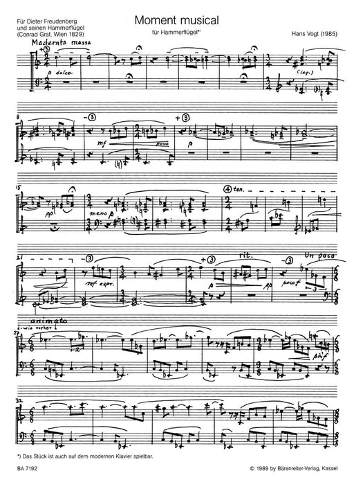 Moment musical für Hammerflügel (1985) -Nr. 3 der "vier Versuche für Tasteninstrumente"- No. 3 of the "Vier Versuche für Tasteninstrumente" 弗格特 樂興之時 騎熊士版 | 小雅音樂 Hsiaoya Music