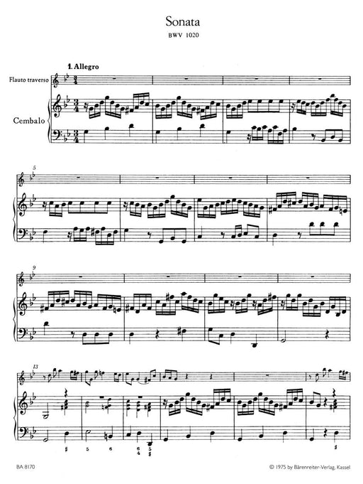 Sonata for Flute and obbligato harpsichord (piano) G minor BWV 1020 巴赫約翰瑟巴斯提安 奏鳴曲 長笛 大鍵琴鋼琴 騎熊士版 | 小雅音樂 Hsiaoya Music