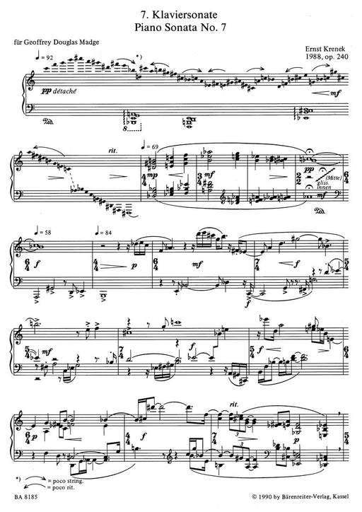 Siebte Klaviersonate op. 240 (1988) 克雷內克 騎熊士版 | 小雅音樂 Hsiaoya Music