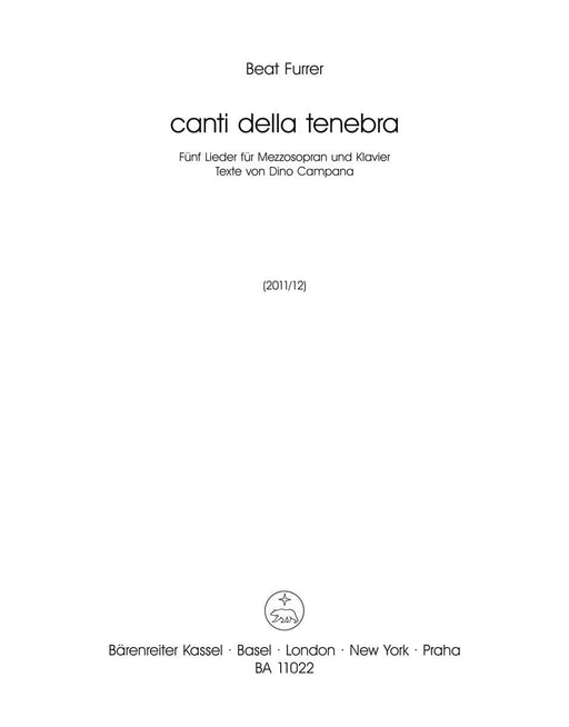 canti della tenebra (2011/2012) -Five Lieder for mezzo-soprano and piano- Five Lieder for mezzo-soprano and piano 鋼琴 騎熊士版 | 小雅音樂 Hsiaoya Music