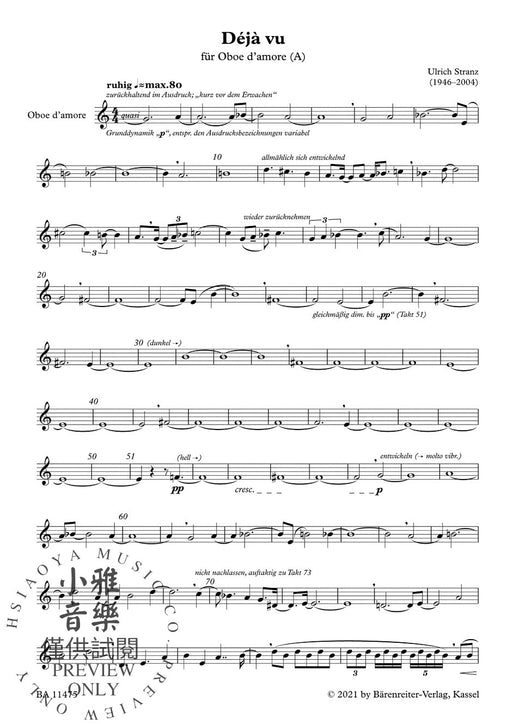 Déjà vu for Oboe d´amore (A) (1972) 雙簧管 熊騎士版(小熊版) | 小雅音樂 Hsiaoya Music