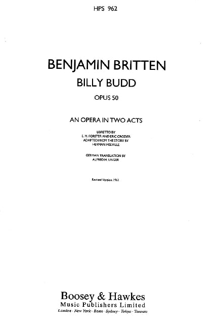 Billy Budd op. 50 Opera in two acts 布瑞頓 比利巴德 歌劇 總譜 博浩版 | 小雅音樂 Hsiaoya Music