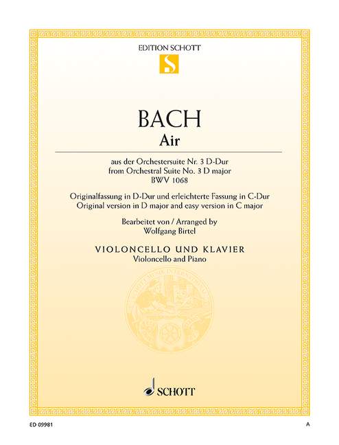 Air BWV 1068 from the Orchestral Suite No. 3 巴赫約翰‧瑟巴斯提安 管弦樂團組曲 大提琴加鋼琴 朔特版 | 小雅音樂 Hsiaoya Music
