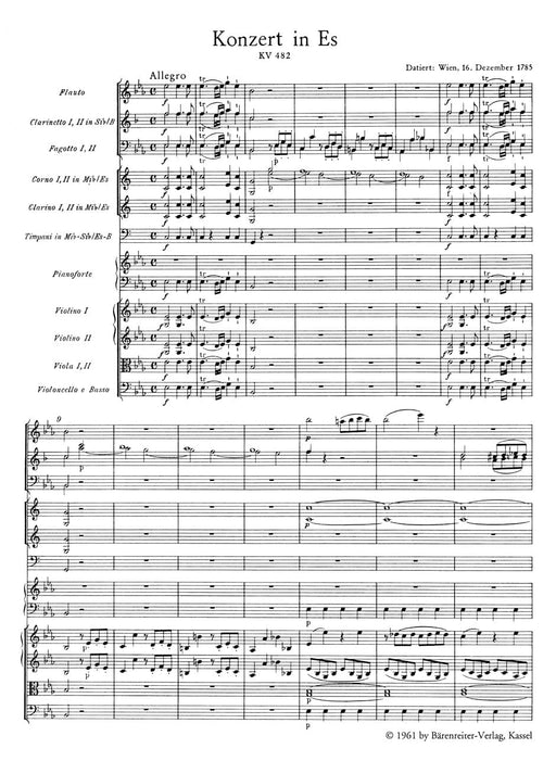 Concerto for Piano and Orchestra E-flat major K. 482 莫札特 協奏曲 鋼琴 管弦樂團 騎熊士版 | 小雅音樂 Hsiaoya Music