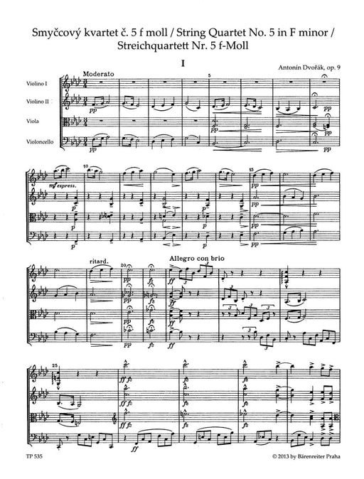 String Quartet Nr. 5 F minor op. 9 德弗札克 弦樂四重奏 騎熊士版 | 小雅音樂 Hsiaoya Music